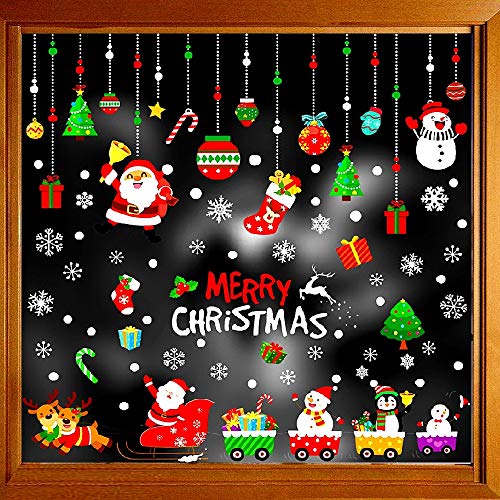 Product Cover Christmas Decorations Window Clings Large Stickers for Glass(Size of Santa Claus is 7.5in.), Xmas Decor Decals Holiday Snowflake Reindeer Snowman Christmas Tree Stocking, Party Supplies Gift Idea