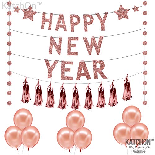Product Cover Rose Gold Happy New Year Banner Kit - Circle Garland Banner Sign | Balloons and Tassel | New Years Eve Party Supplies 2020 | Happy New Year Decorations | New Years Eve Decorations | NYE Decorations