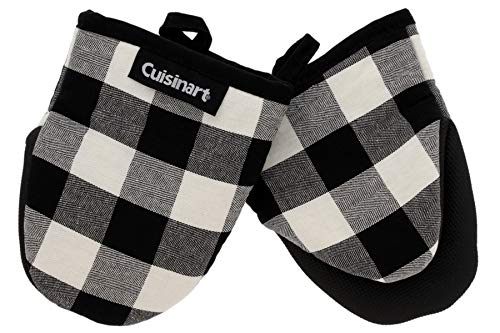 Product Cover Neoprene Mini Oven Mitts, 2pk - Heat Resistant Oven Gloves Protect Hands and Surfaces with Non-Slip Grip and Hanging Loop-Ideal Set for Handling Hot Cookware - Buffalo Check, Black, Ivory