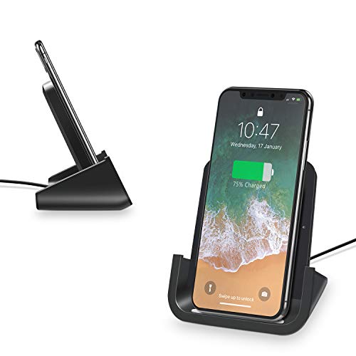 Product Cover Wireless Charger, YW YUWISS 10W Wireless Charging Stand Dock Cordless Chargers Compatible with iPhone11 XR Max/XS/X/8/8Plus Samsung Galaxy S10/S10 Plus S9/S9 Plus/S10E/S9 Qi-Enabled Devices (Black)