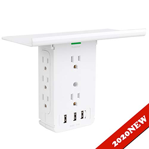 Product Cover Power Charger Shelf-CFMASTER 11 Port Surge Protector Wall Outlet, 8 Electrical Outlet Extenders and 3 USB Ports 3.4A, with Removable Built-In Shelf and LED Indicator, FCC Listed, White