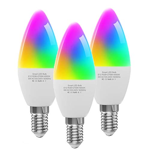 Product Cover LED Candelabra Bulbs E12 Base, Color Changing and Dimmable Smart Light Bulb, Compatible with Alexa Google Home IFTTT, Tunable White Chandelier Light Bulbs 320 lm 35w Equivalent, 3 Pack
