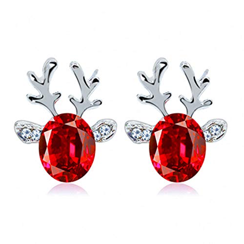 Product Cover Christmas Earrings Holiday Jewelry for Womens Girls - Christmas Earrings Crystal Studs Xmas Reindeer Luxury Earing Clear Cubic Stud Hypoallergenic Cute Earrings (Red)