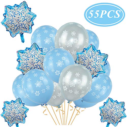 Product Cover Chrsitmas Snowflake Balloons Winter Wonderland Party Decorations, Holiday/Winter Theme/Frozen Theme/Baby Shower Birthday Christmas Party Supplies(55PCS)