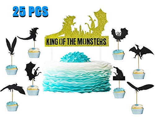 Product Cover Godzilla Party Supplies - Cake Topper and Cupcake Toppers Set - Happy Birthday Cake Decorations for Kids Boys Girls.