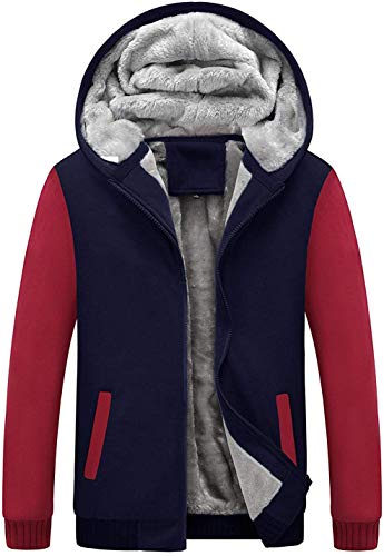 Product Cover Men's Winter Thicken Fleece Sherpa Lined Zipper Hoodie Sweatshirt Jacket Blue Red L