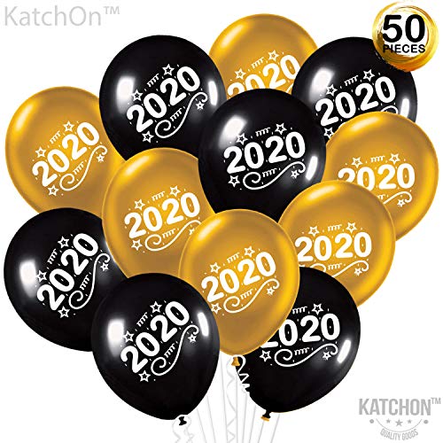 Product Cover Black and Gold 2020 Latex Balloons - Pack of 50 | Beautifuly Printed 2020 on Latex Balloons | New Year Balloons | Graduation Balloons | Graduation Party Supplies 2020 | New Year Party Supplies 2020