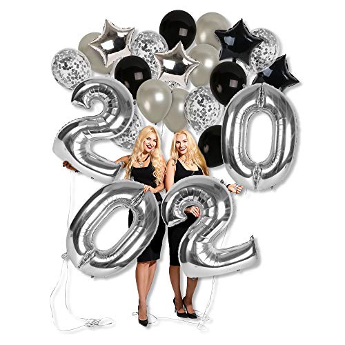Product Cover Black Balloon Silver Confetti Balloon 2020 Calendar or Lunar New Years Eve Party Supplies Big 40 Inch Jumbo 2020 Silver Mylar Foil Number Balloons Class of 20 Prom Decor NYE Decorations