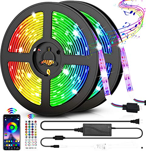 Product Cover LED Strip Lights, 32.8ft RGB Color Changing Rope Lights 300 LEDs SMD5050 Light Strips Voice and Music Sync Smart LED Lights for Home, TV and Party Decoration-Remote Control + Bluetooth APP Controlled