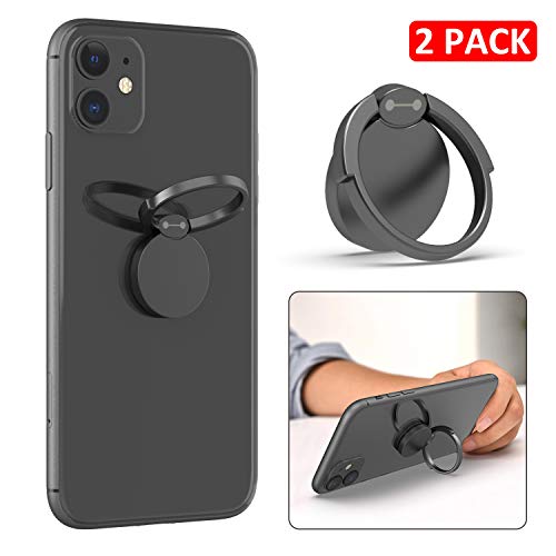 Product Cover Finger Ring Stand, ICHECKEY Phone Ring Kickstand, 360° Rotation Metal Grip Holder for Magnetic Car Mount Compatible with All Smartphone, iPad, Tablet - Black
