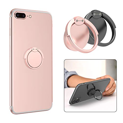 Product Cover Finger Ring Stand, ICHECKEY Phone Ring Kickstand, 360° Rotation Metal Grip Holder for Magnetic Car Mount Compatible with All Smartphone, iPad, Tablet - Black & Rose Gold