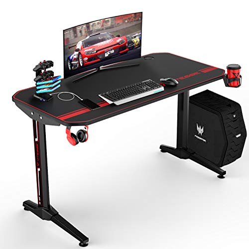 Product Cover VIT 47 Inch Ergonomic Gaming Desk, T-Shaped Office PC Computer Desk with Full Desk Mouse Pad, Gamer Tables Pro with USB Gaming Handle Rack, Stand Cup Holder&Headphone Hook (Black)