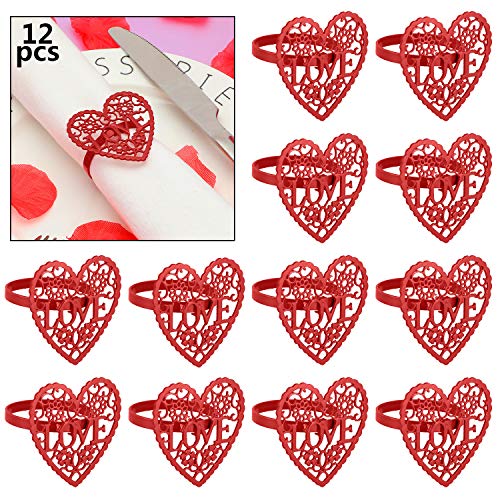 Product Cover Boao 12 Pieces Valentine's Day Napkin Rings Heart Napkin Holders Red Alloy Napkin Rings for Valentine's Day Holiday Party Wedding Table Decorations