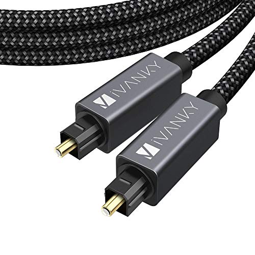 Product Cover Optical Audio Cable, iVANKY Slim Optical Cable Digital Audio Cable for Home Theater, Sound Bar, TV, PS4, Xbox, Playstation, Astro A40/A50, Aluminum Shell, Nylon Braided Cable, 4.5M/14.76 Feet, Grey