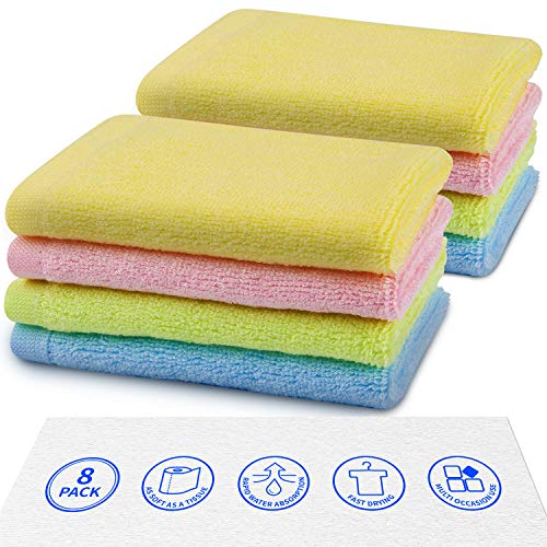 Product Cover WITLIFCH Organic Bamboo Washcloths Luxury Hand Towels Set for Bath Kitchen Ultra Soft Fingertip Face Cleaning Spa Baby Gym Eco No Oder Dish Rags Wash Cloths 10