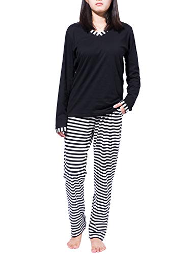 Product Cover Women's Pajamas Set Long Sleeve Sleepwear Striped Pattern Bottom Nightwear Soft Pj Lounge Sets