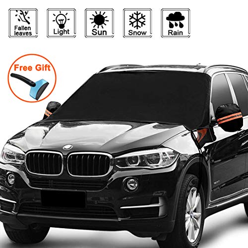 Product Cover Car Windshield Snow Cover, Magnetic Car Windshield Covers for Ice Snow Frost Full Protection Windscreen Winter Cover with Ice Scraper Fit Side Mirror Covers and Hooks Fit for Cars Most Vehicle