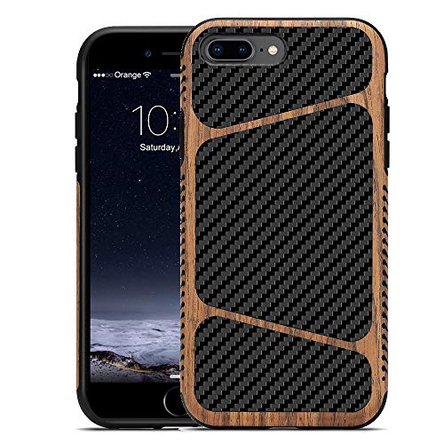 Product Cover LCHULLE for iPhone 8 Plus Case iPhone 7 Plus Case Wood Grain with Carbon Fiber Hybrid Ultra Thin Lightweight Soft TPU Silicone Slim Case Shockproof Protective Back Case for iPhone 7 Plus/8 Plus
