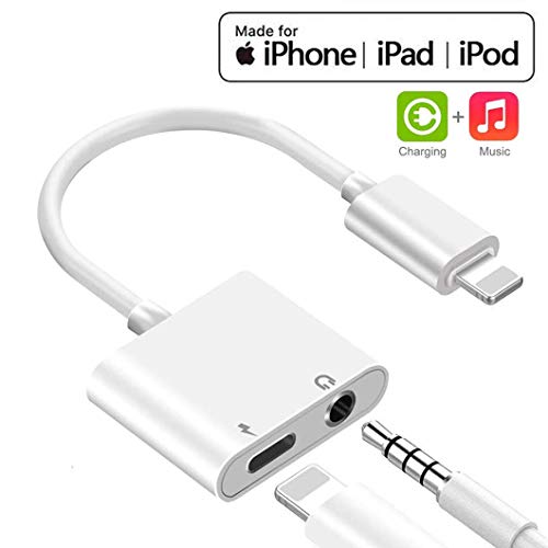 Product Cover Headphone Adapter for iPhone 11 pro /7/7 Plus/8/X/10/11/XR/XS/XS Max/ 2 in1 3.5mm Headphone Jack Car Charger AUX Converter Splitter Charge & Audio Cables Dongle Earphone Adaptor Support iOS System