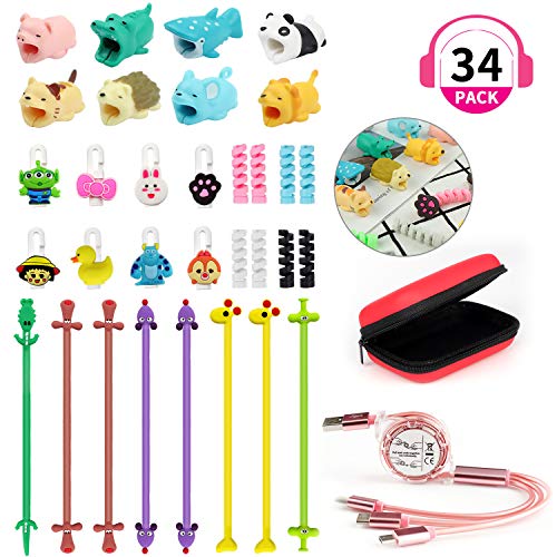 Product Cover Animal Cable Protector Set, ZOYJITU 34Pcs Include Data Line Organizer 8pcs,Phone Data Line,7PCs Animal Cable Protector Data Line Protector Cell Phone Accessories