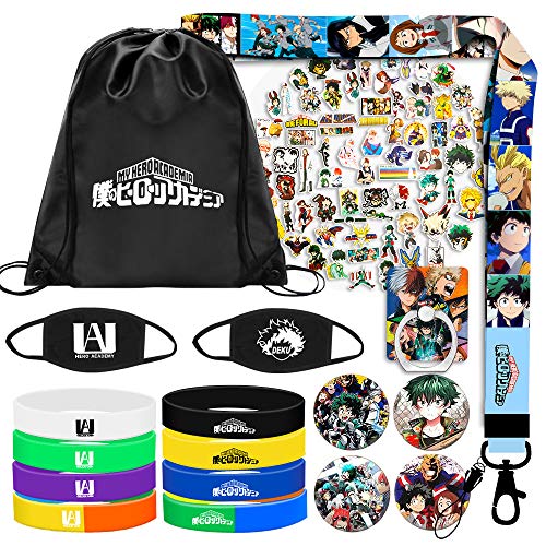 Product Cover My Hero Academia Gift Sets, Including Cute Laptop Stickers, Drawstring Bag, Bracelets, Lanyard, Face Masks, Button Pins, Phone Ring Holder, Keychain