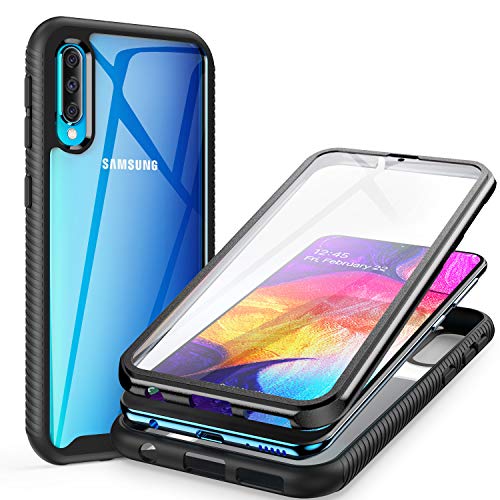 Product Cover ivencase Samsung Galaxy A50 Case, Full-Body Heavy Drop Protection Shock Absorption Cover with Built-in Screen Protector Designed for Samsung Galaxy A50 - Black/Clear