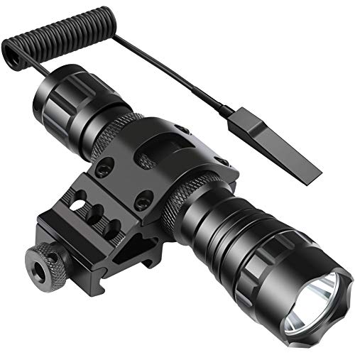 Product Cover Coulky Tactical Light Tactical Flashlight 1200 Lumen LED Light Black Matte with Picatinny Rail Mount, Charger, Rechargeable Batteries, Remote Pressure Switch