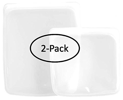 Product Cover Silicone Reusable Food Bag Sandwich Baggies + Quart Sized Bags, Set Of 2 Eco Friendly Storage Zip Top Bags For Snack Produce Or Meat