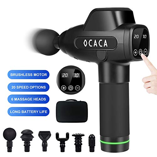 Product Cover OCACA 2020 Upgraded Muscle Massage Gun, Handheld Deep Tissue Massager, Rechargeable Quiet Portable Massaging Gun for Athletes Pain Relief Therapy and Relaxation, 20 Speeds Adjustable, 6 Massage Heads