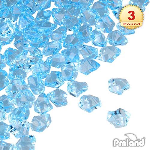 Product Cover PMLAND Light Blue Acrylic Ice Rocks Crystals Cubes Gems 3 lbs Bulk Bag for Vase Filler, Table Scatter, Home Party Event, Wedding, Arts Crafts, Decoration Display Idea