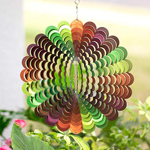 Product Cover Homarden Metal Garden Wind Spinner: 12 x 12 Inch 3D Stainless Steel Outdoor Kinetic Yard Spinner - Large Decorative Wind Spinners with S Shaped Hanging Hook - Rainbow Yard and Lawn Art Decorations