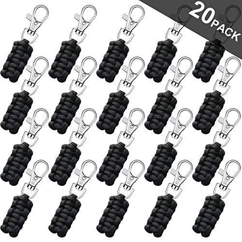 Product Cover 20 Pcs Paracord Zipper Pulls - Black Replacement Zipper Pull Backpack Zipper Pulls Extenders, Zipper Extension Tags for Jacket, Luggage, Backpacks, Tents