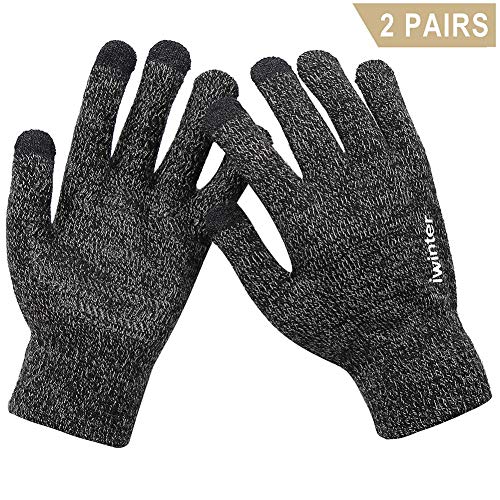 Product Cover Aocare Winter Knit Gloves Touchscreen Warm Thermal Soft Lining Elastic Cuff Texting Anti-Slip for Women Men (Gray)