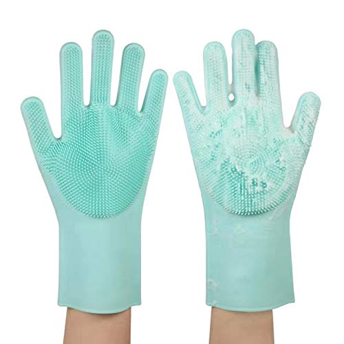 Product Cover Dishwashing,Cleaning Gloves Reusable Silicone Brush Scrubber Gloves Heat Resistant for Dishwashing Kitchen Bathroom Cleaning Pet Hair Care Car Washing (Green)