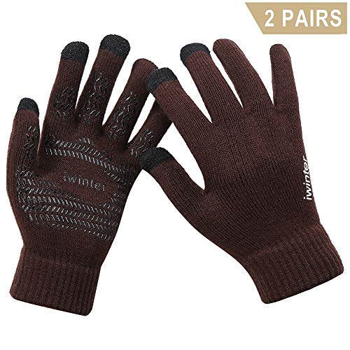Product Cover Aocare Winter Knit Gloves Touchscreen Warm Thermal Soft Lining Elastic Cuff Texting Anti-Slip for Women Men (Coffee)