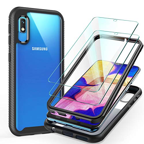 Product Cover ivencase Samsung Galaxy A10e Case with Tempered Glass Screen Protector [2 Pack], Rugged Dropproof Bumper Hybrid Heavy Duty Armor Clear Anti-Scratch Shockproof Case for Samsung Galaxy A10E Black