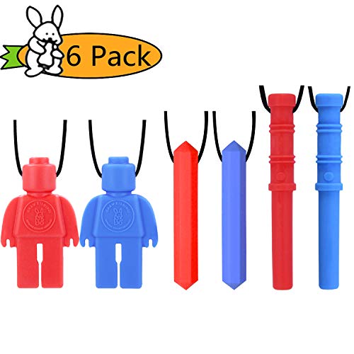 Product Cover Chew Necklace by GNAWRISHING - 6-Pack (Robo, Diamond and Cylinder）- Perfect for Autistic, ADHD, SPD, Oral Motor Children, Kids, Boys, and Girls (Tough, Long-Lasting)