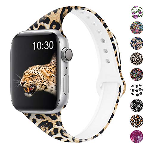 Product Cover Qrose Bands Compatible with Apple Watch 38mm 40mm 42mm 44mm, Slim Thin Narrow Replacement Silicone Pattern Printed Sport Strap Wristband for iWatch Series 1/2/3/4/5 Women Men