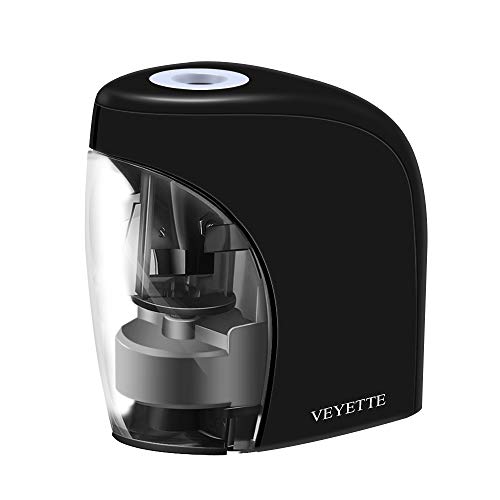 Product Cover Pencil Sharpener, VEYETTE Black Portable Colored Pencils Electric Pencil Sharpener Perfect for Kids, Teachers and Artists, Plug & Battery Operated,USB Included