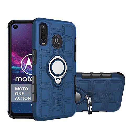 Product Cover Moto One Action Case, [with 360 ° Kickstand] Armor Rotating Ring Case [Dual Shockproof] Rugged Protection Cover Compatible with Motorola Moto One Action (Blue, Moto One Action)