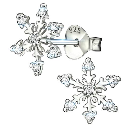 Product Cover Glitzs Jewels Sterling Silver Stud Snowflake earrings for women with Clear Cubic Zirconia CZ