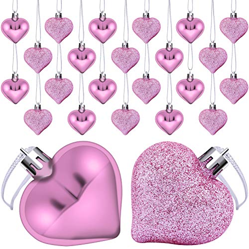 Product Cover Elcoho 24 Pieces Valentine's Day Heart Baubles Ornaments Heart Shaped Decoration Baubles for Valentine's Day Decoration, 2 Styles (Glossy, Glitter)