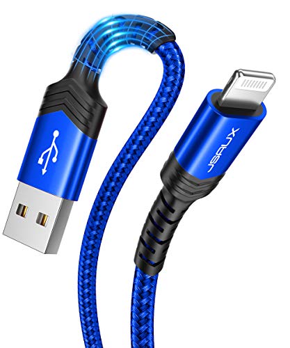 Product Cover Lightning iPhone Charger Cable (2-Pack 4ft+6ft), JSAUX [Upgarded C89 Apple MFi Certified] Nylon Braided Fast Charging Cord Compatible with iPhone 11 Xs Max X XR 8 7 6s 6 Plus 5 5s 5c,iPad,iPod - Blue