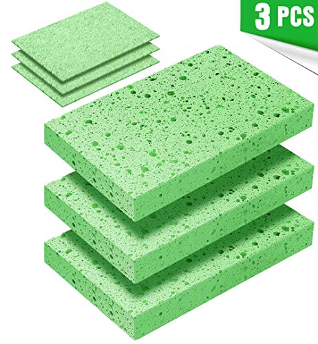 Product Cover Multi-Use Cellulose Compressed Sponges, Scratch-Free Cleaning Scrub Sponges for Face Scrub, Dishwashing, Kitchen, Bathroom, DIY Crafts and More (3 Pack)