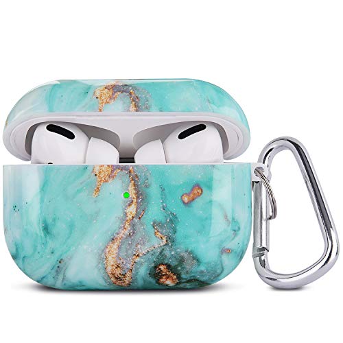 Product Cover QINGQING Airpods Pro Case, 3 in 1 Cute Marble Airpod Pro Protective Hard Case Cover Shockproof Women Girls Men with Keychain Strap for Apple Airpods 3 Charging Case (Green)