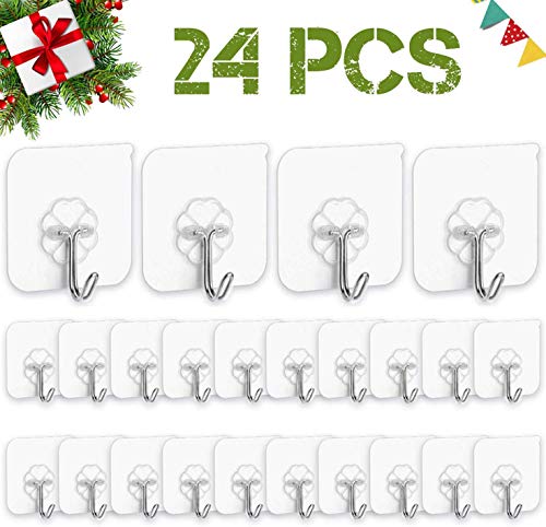 Product Cover Transparent Adhesive Hooks Utility Hooks 44 lb / 20 kg(Max), Heavy Duty Coat Self Hooks Waterproof and Oilproof Reusable Seamless Hooks, Reusable Wall Hook for Bathroom & Kitchen