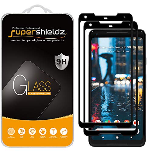 Product Cover (2 Pack) Supershieldz for Google (Pixel 2 XL) Tempered Glass Screen Protector, (Full Screen Coverage) 0.32mm, Anti Scratch, Bubble Free (Black)