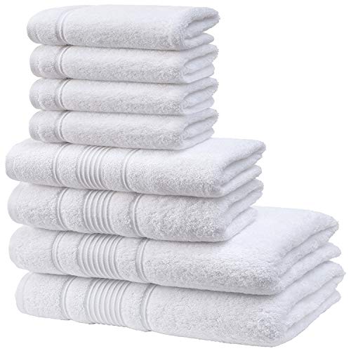 Product Cover Qute Home Towel Set; 2 Bath Towels, 2 Hand Towels, and 4 Washcloths | Spa & Hotel Towels Quick Dry 100% Turkish Cotton Towel Sets for Bathroom, Shower Towel (White, Towel Set - Set of 8)