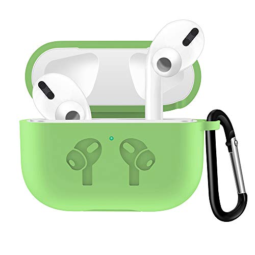 Product Cover AirPods Pro Case, OHUI Soft Silicone Full Protective Shockproof Cover with Keychain Set Compatible for Apple AirPods Pro (Front LED Visible) (Fluorescent Green)