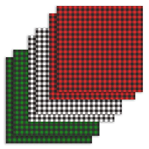 Product Cover 6 Sheets Iron-on Buffalo Plaid Fabric Cloth, 12×12 Inch Classic Plaid Adhesive Thermal Transfer Heat Transfer Cloth Sheets for DIY Craft(Assorted 3 Colors)